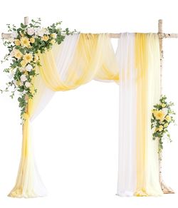 Ling's moment Deluxe Yellow Hanging Wedding Arch Flowers with Drapes Kit (Pack of 5) - 2pcs Artificial Flower Arrangement with 3pcs Drapes for Ceremon