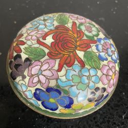 Old Cloisonné Round Floral Makeup Powder Box