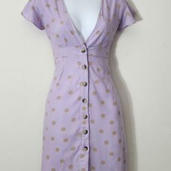 L*Space Jordan Lavender Tan Polka Dot V-Neck Midi Dress Size: S 