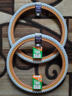NEW Bicycle Bmx Bike Tires 20" Light Blue Gumwall Knobby Pattern 