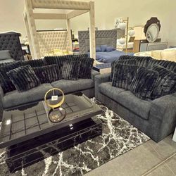 Black Fabric Sofa And Love Seat . Brand New.