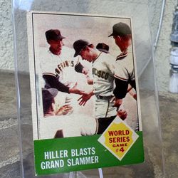 1963 TOPPS #145 HILLER BLASTS GRAND SLAM Baseball Card 