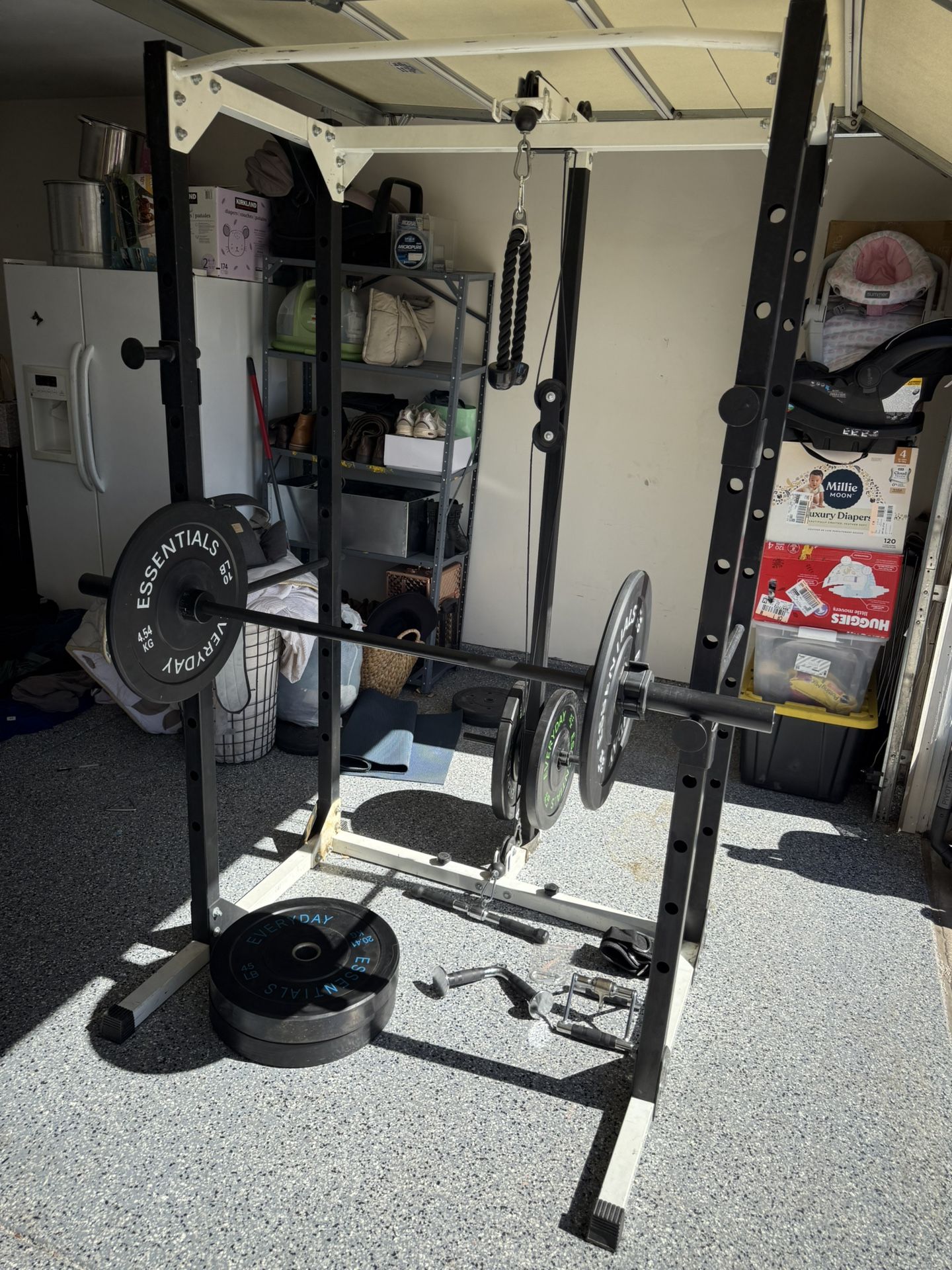 Squat Rack with Barbell and Weights