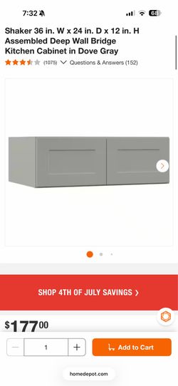 Hampton Bay Shaker 36 in. W x 24 in. D x 12 in. H Assembled Deep Wall Bridge Kitchen Cabinet $99
