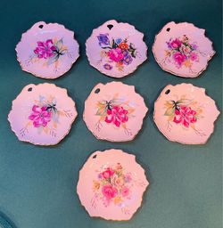 Antique set of 7 Nasco floral small dishes in leaf shape
