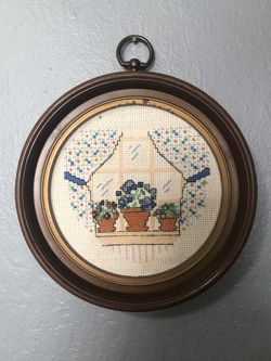 Vintage Framed Cross Stitch Picture 