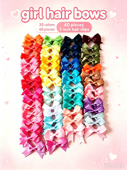 Girls Hair Bows | 20 Colors, 60 Pcs Brand New