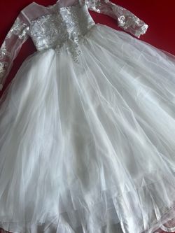 Girl's white First Communion dress, floral tulle skirt, size 10/11