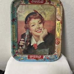 vintage 1950 Coca-Cola advertising serving tray featuring 