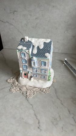 Christmas, ceramic pink blue gray has snow with glitter decoration