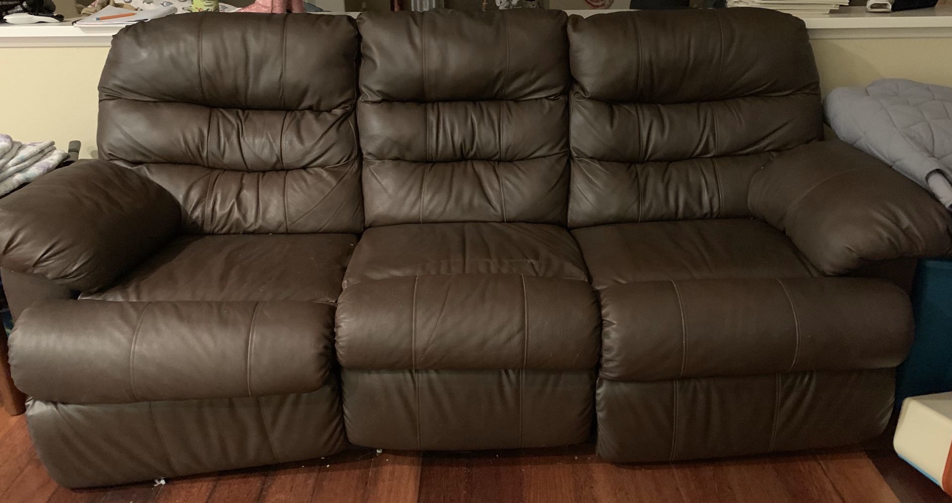 Set of brown leather recliners- sofa and loveseat