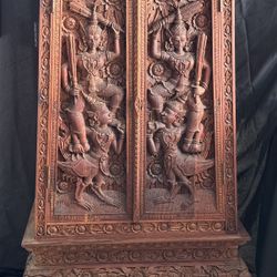 Teakwood Lanna Carving Cabinet