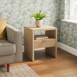 DH- Groove Dowel Side Table with Shelf Natural Wood - Threshold