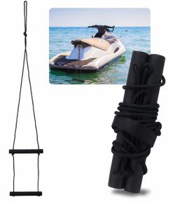 PWC Boarding Ladder, Portable Rope Boarding Steps Compatible with Jet Ski, Inflatable Boat, Sailboat, Kayak, Canoe (Black)