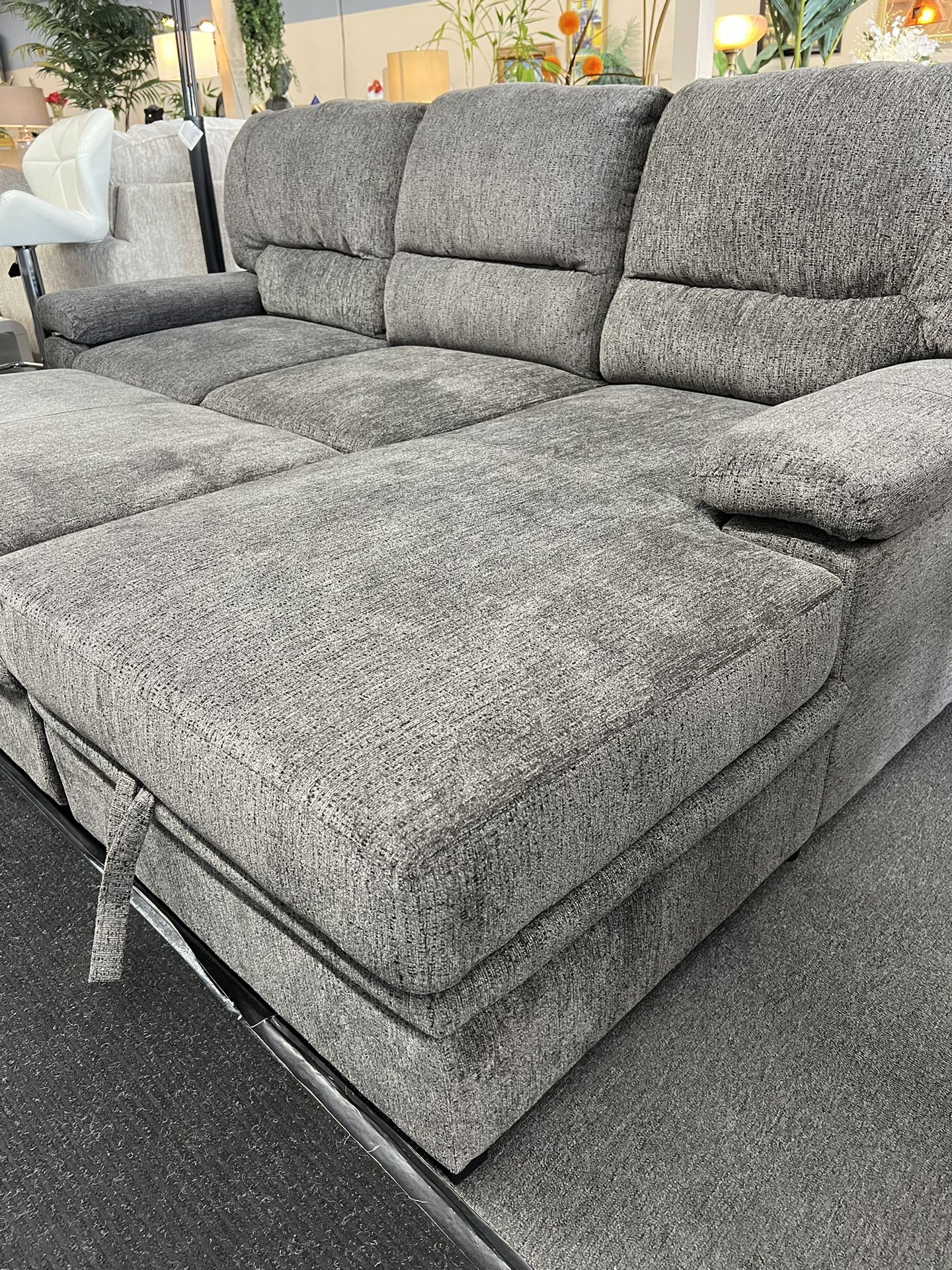 Gray Sectional With Pull Out Bed & Storage Chaise