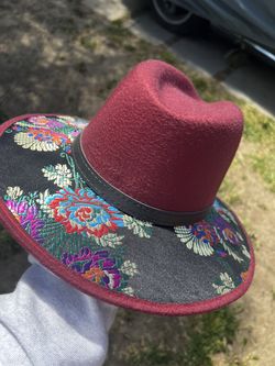 Burgundy embroidered hat