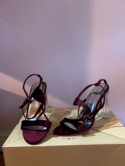 Burgundy Velvet Heels w/ Clear Heel