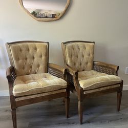 Vintage Velvet Tufted Cane Chairs