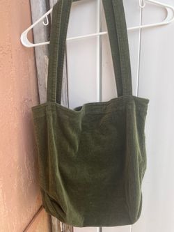 Olive Green Corduroy Tote Bag with Zipper Pocket Inside