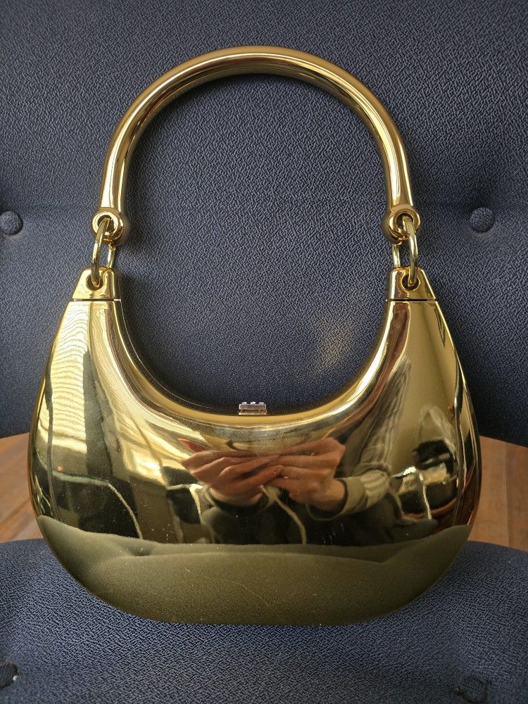 Women Acrylic Clutch Purse Unique Moon Shaped Evening Bag Metallic Acrylic Top Handle Handbag