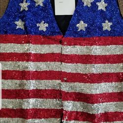 Fancy Sequin Patriotic Vest.  Red, White & Blue
