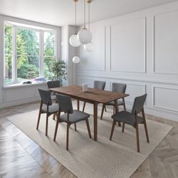BRAND NEW Extendable Dark Grey Solid Rubber Wood Dining Set Ideal Furniture Set For Indoor
