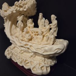 Chinese Carved Resin Sculpture Immortals Playing Chess 
