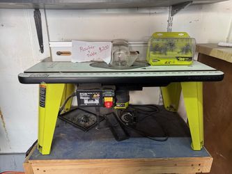 199 $ RYOBI ROUTER W/TABLE, BITS AND LOTS OF EXTRAS.