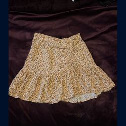 Yellow Summer Skirt With Flower Pattern Girls XS