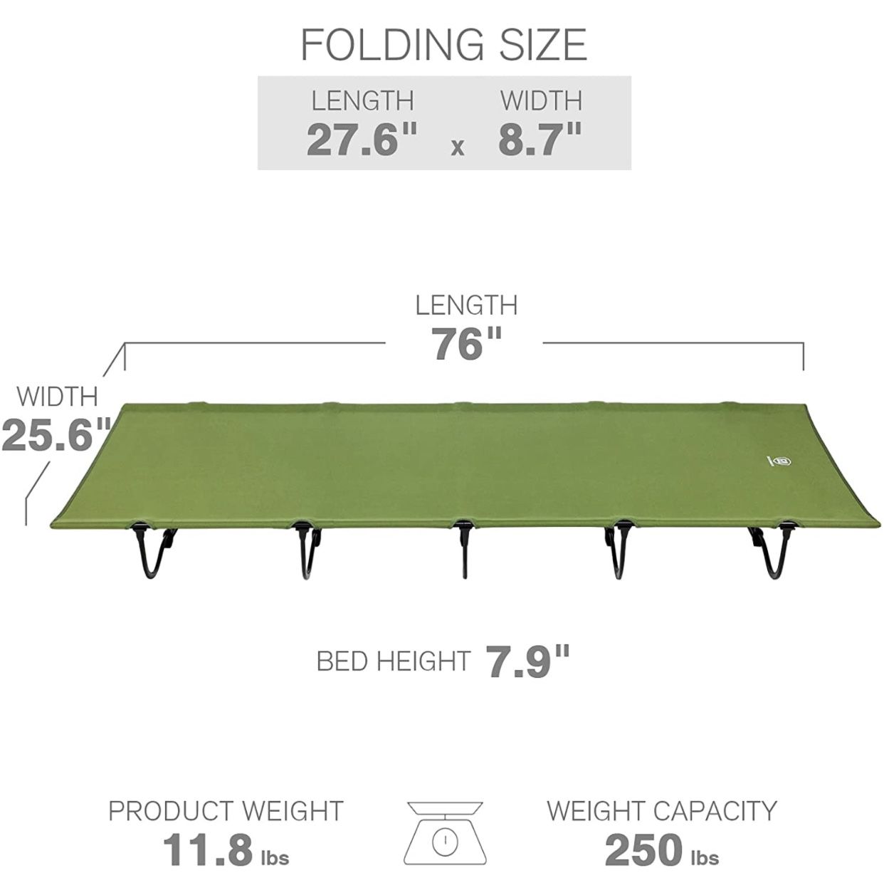 EVER ADVANCED Compact Camping Cot for Sleeping, Fishing, Outdoor Travel, Folding Portable Bed with Carrying Bag Supports Up to 250lbs, Green