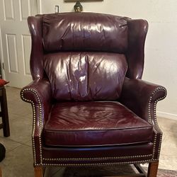 Over Stuffed Leather Wingback Chair