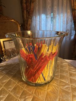 Large Glass Ice Bucket With Drink Stirrers 