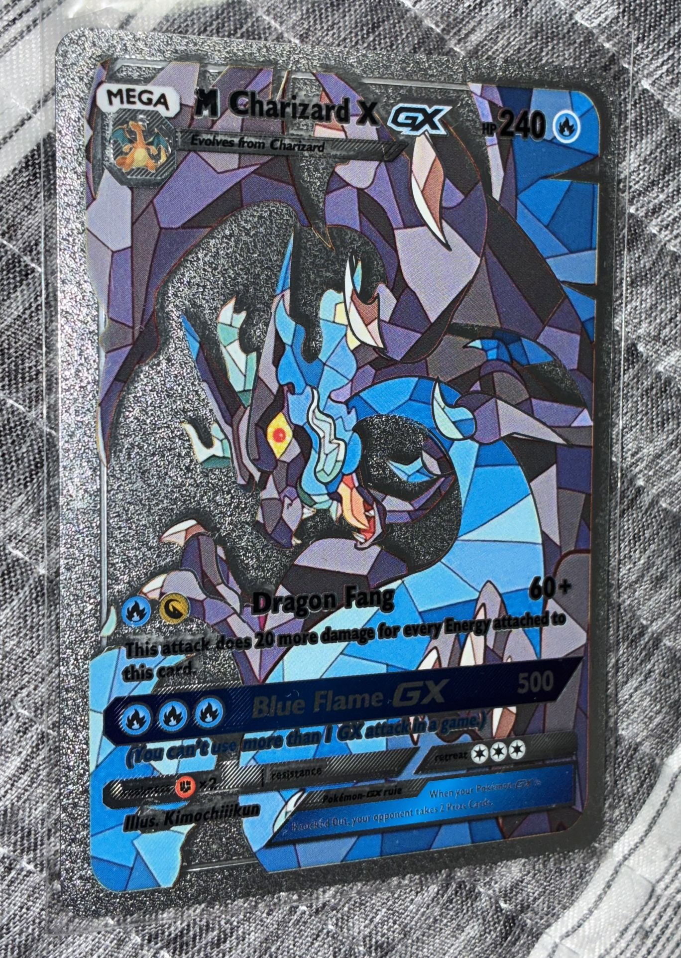 Pokémon Mega Charizard X GX 240hp Silver Foil Fan Art Collector Card TCG