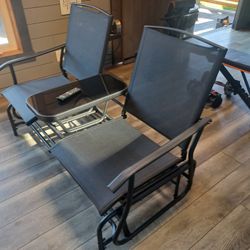 Glider Double Chair With Glass Table