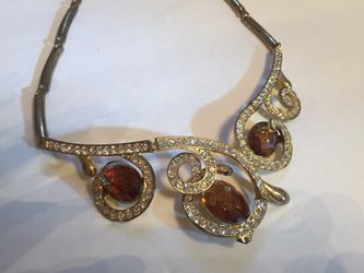 Gold and amber gem bling necklace