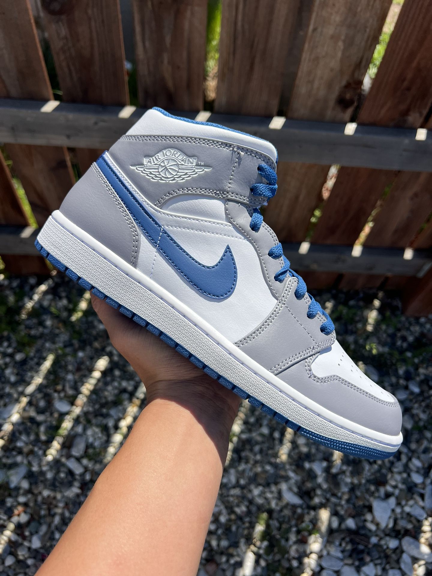 Jordan 1 Mid True Blue (Size 5.5Y, 8, 10.5, 12)