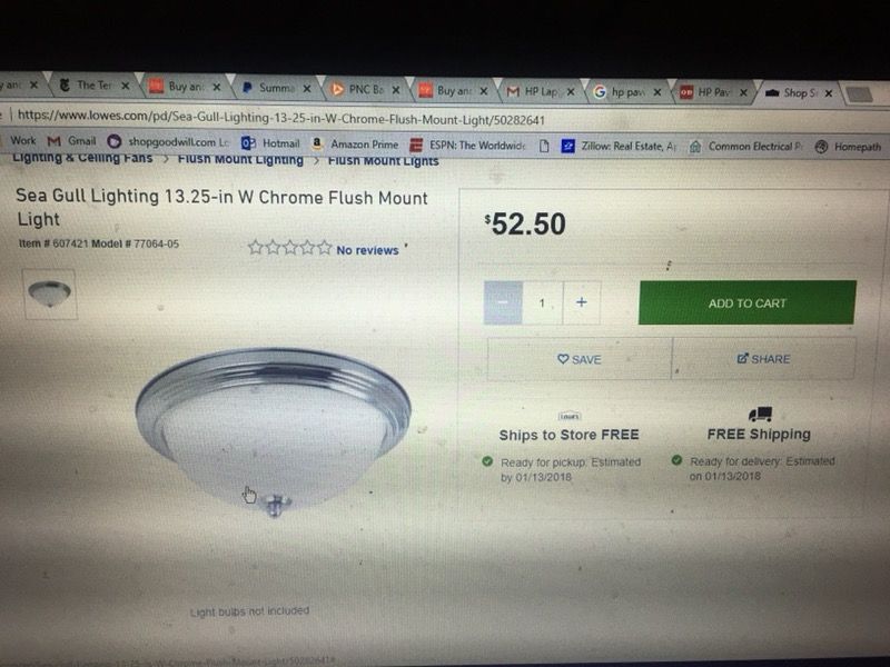 Seagull Lighting Light Fixture MSRP $55