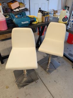 Height Adjustable White Stools with Faux leather and stainless steel base
