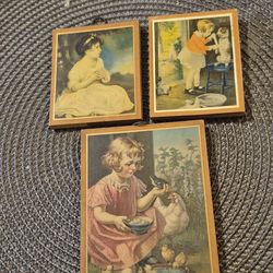 3 small wooden prints from the 1930s