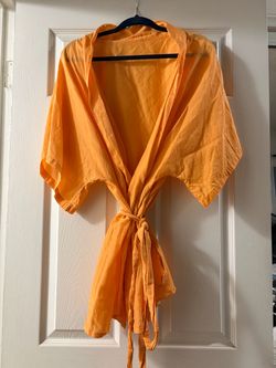 Orange Kimono Wrap Top with Tie Waist(XL)