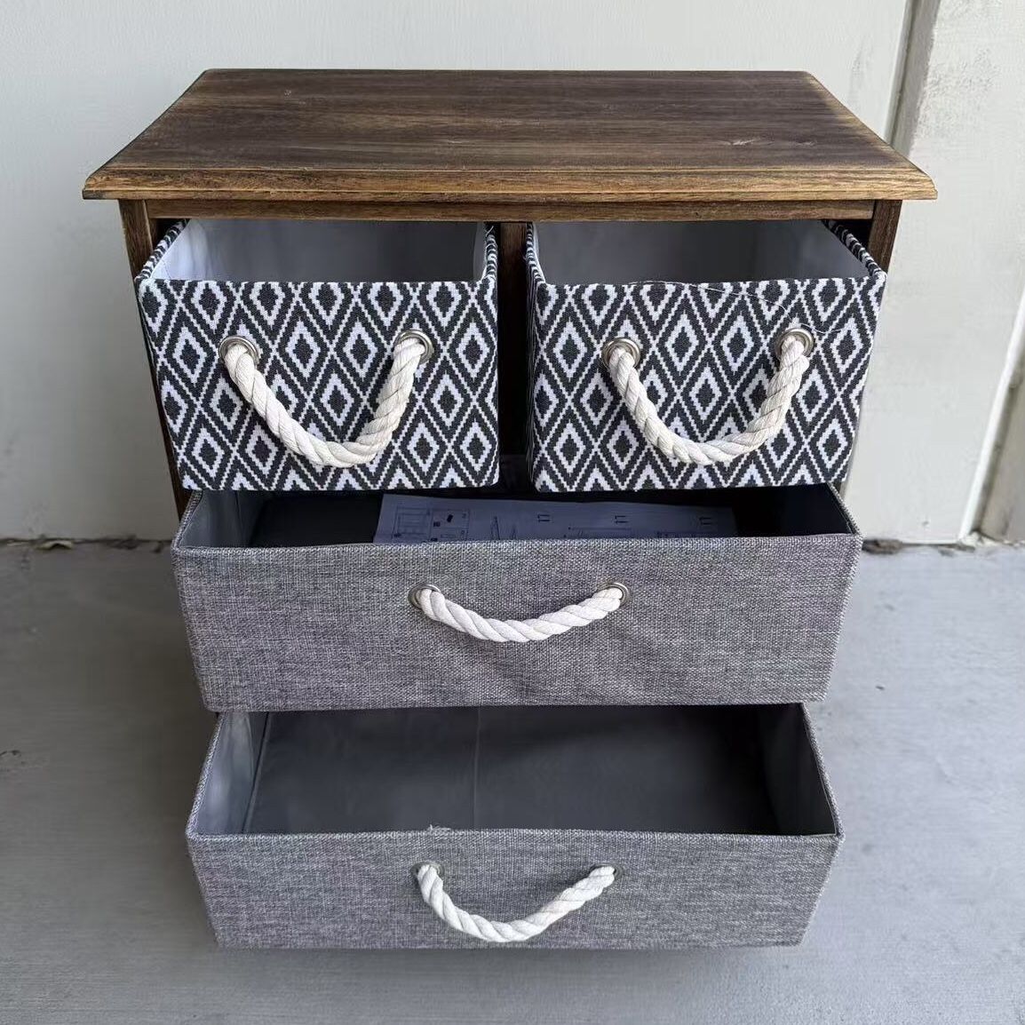 New In Box 20x12x23 Inch Tall 4 Drawers Mini Night Side Table Stand Rustic Brown Home Decor Cabinet