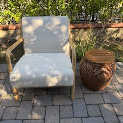 2 Piece Patio Set - Wood Armchair & Wicker Side Table