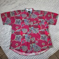 Chaps Ralph Lauren 1980s Shirt Mens XL Paisley Short Sleeve Button Up Vintage