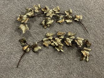 Set of 2 Vintage Home Interiors Homco Brass Metal Leaf Wall Hanging Decor