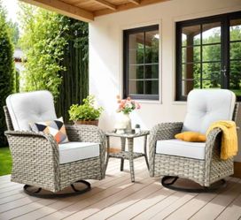 ❤️‍🔥 Outdoor 3 Pieces Swivel Rocker Patio Chairs with Side Table,
