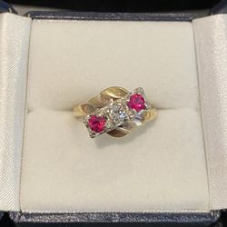 14K GOLD DIAMOND RUBY RING 