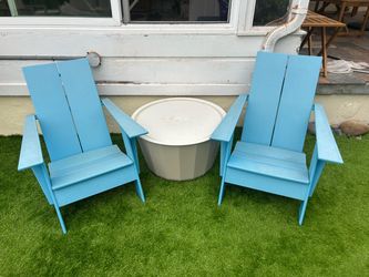 Pair of Light Blue Adirondack Lounge Chairs + Optional Storage Coffee Table
