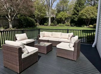 (LIGHT BROWN) NEW Assembled 116"57"57" U Shaped Large Wicker Sofa-FREE DELIVERY