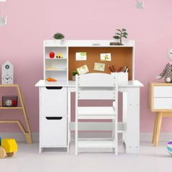 ❤️Study Desk with Chair&Bulletin Board Wooden Table and Chairs Set