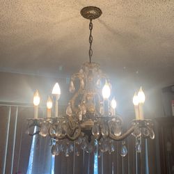 Antique Bronze Pearl Drop Chrystal Chandelier